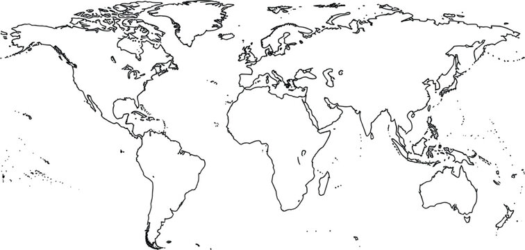 Minimalist world map outline vector illustration featuring global continents and borders for geography education travel planning international business and logistics tracking design.