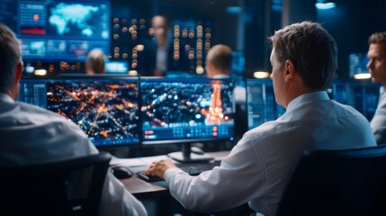 Command Center Team Monitoring City During Blackout with Rapid Response Systems