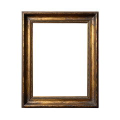 Ornate gold picture frame stands vertically against white background casting a shadow