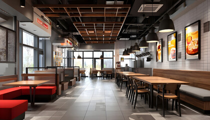 Modern fast food restaurant interior