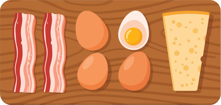 Breakfast food arrangement featuring bacon strips eggs and a glass of orange juice presented as a silhouette on transparent background