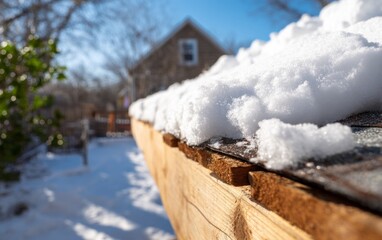 Fototapeta premium Snow Accumulation on Roofs with Residential Background in Winter Landscape