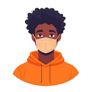 Afro Man Wearing Face Mask Vector Character