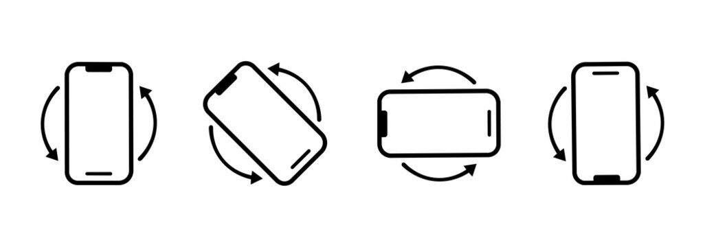 Line style phone rotation icon set. Simple device rotation symbols for apps and websites, Illustrations.