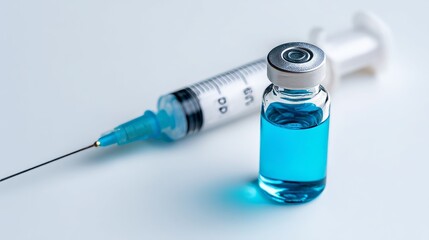 Medical Promotion with Syringe and Vial of Vaccine on Light Background