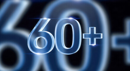 60 plus symbol in glowing blue on dark background  
