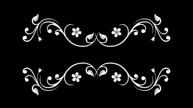Elegant White Floral Ornate Design Element on Black Background.