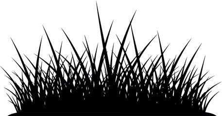 Single silhouette of a lush grass patch in black and white, ideal for isolated design elements. © SAIFUL