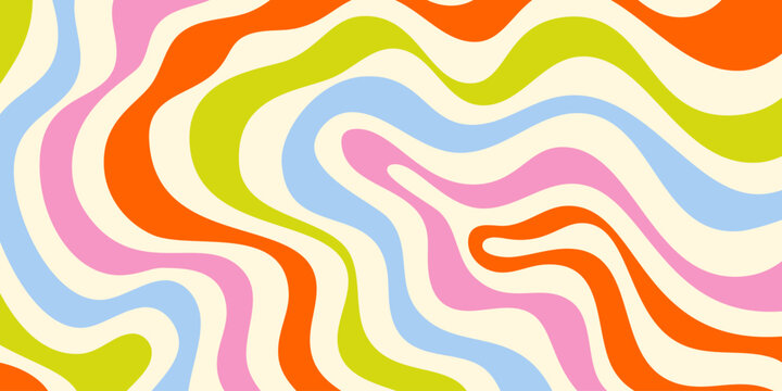 Cool Groovy Wavy Pattern Vector Design. Abstract Psychedelic Curvy Texture. Cute Y2k Geometric Wave Background.