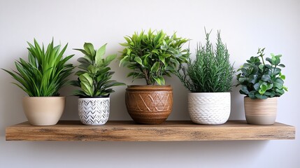 Obraz premium Indoor garden with lush green plants in pots on shelves, illuminated by warm lighting, creating a serene atmosphere.