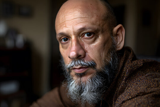 Bald Man with Long Gray Beard and Direct Gaze