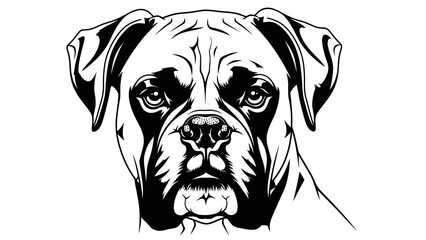 Boxer Dog Portrait, Black and White Line Art, Vector Illustration, Clean Design