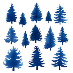 Fototapeta premium Green Silhouette Cartoon Pine Trees Vector Set