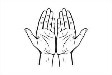 Fototapeta premium Simple black and white vector illustration of hands with palms facing upwards in a gesture of openness