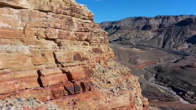 Aerial Virgin River Canyon Sandstone Cliffs Arizona Fly Through