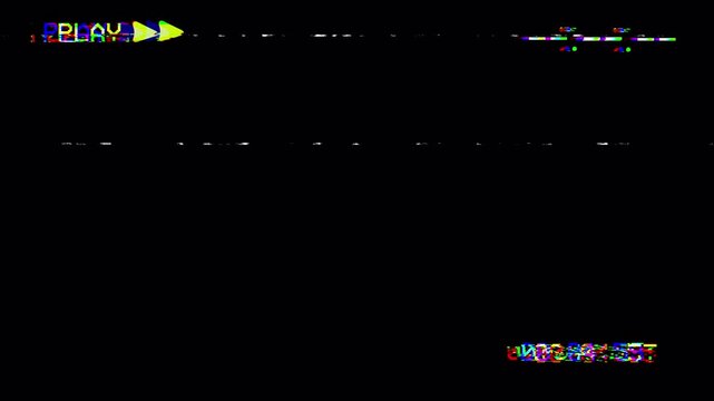 Retro VHS Play Glitch Overlay, Damaged Tape Static Noise with Vintage Timecode Loop for 80s 90s Nostalgia Projects 4k video animation seamless loop