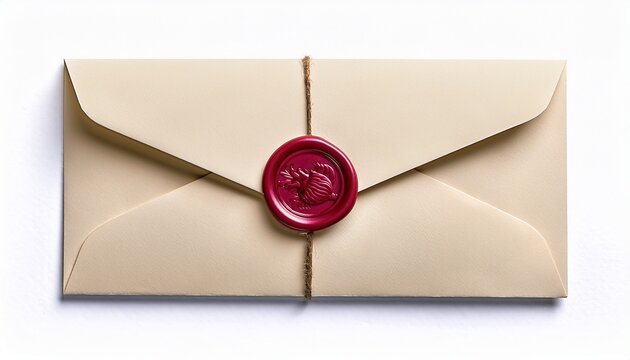 Cream Envelope With Rose Wax Seal Isolated On A Transparent Background