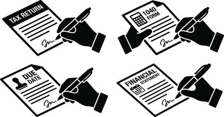 Hand signing tax return document on office desk