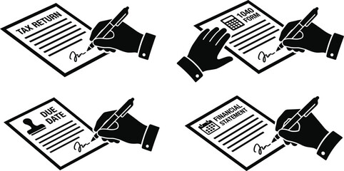 Obraz premium Hand signing tax return document on office desk