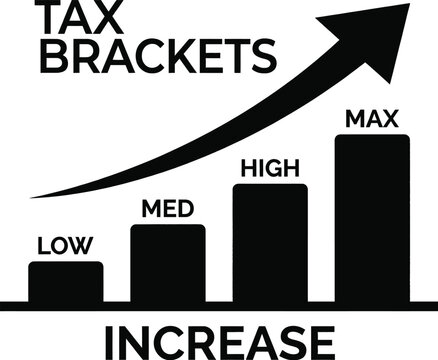 Tax bracket chart with rising arrow depicting financial growth