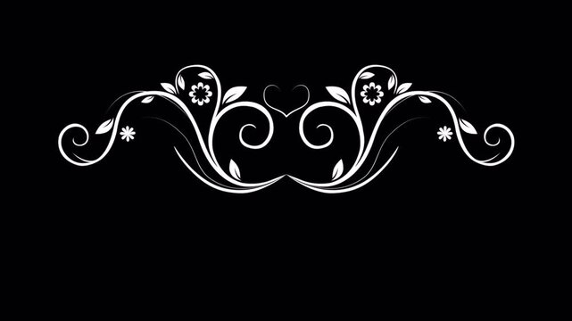 Elegant White Floral Swirls on Black Background for Design Elements.