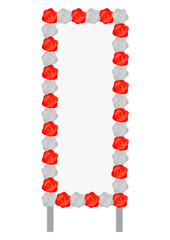 紅白の花の付いた細い立て看板のイラスト
