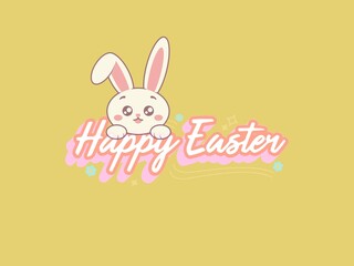 Fototapeta premium Cute minimalist illustration of a white bunny peeking over 
