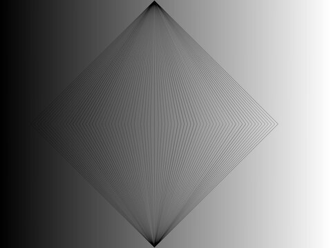 Abstract minimalist background featuring a large geometric diamond shape formed by fine black wireframe lines centered on a black to white gradient. This symmetrical linear design combines mathematica