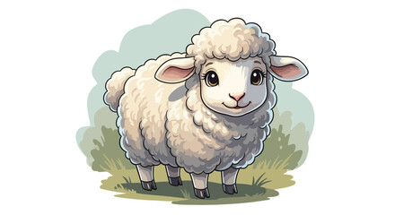 Cute Cartoon Sheep Standing on Grass. © Djiwa
