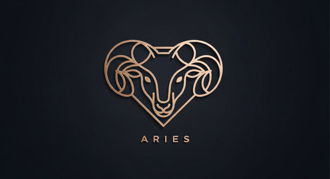 Aries zodiac sign symbol in gold line art style.