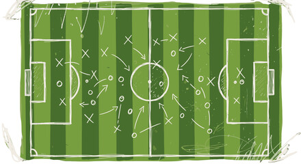 Tactical diagram of a soccer field with player positions and movements. © Khansa505