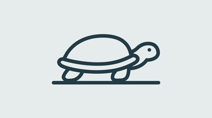A dark teal outline of a tortoise on a light grey background with a simplistic design