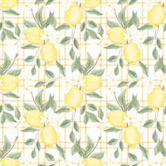 Watercolor checkered pattern. Watercolor texture. Checkered background. Home textile. Print for fabric.	Watercolor pattern. Citrus. Greece. Spain. Santorini. Texture. Juicy pattern. Lemon.Home textile