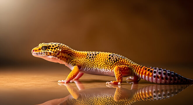 Vibrant orange and yellow gecko in profile animals reptile species