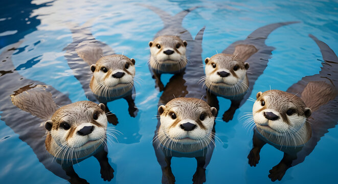Cute otters swimming in pool water animals playful scene