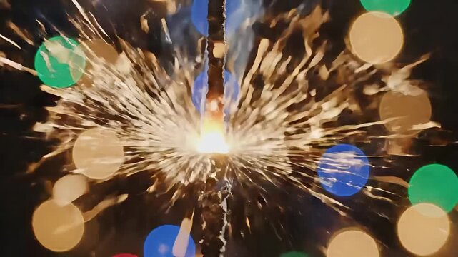 Vibrant sparks flying from welding process in industrial workshop setting