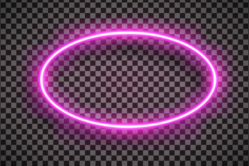 Fototapeta na wymiar Realistic pink oval led neon tube frame isolated on transparent background. Light effect photo frame. Detailed vector illustration