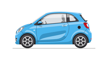 Fototapeta premium A blue car is viewed from the side on a flat surface, depicted in a simple and modern illustration style.