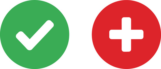 Fototapeta premium Green checkmark and red plus sign icons vector graphics on transparent background simple design silhouette high quality professional detailed modern elegant