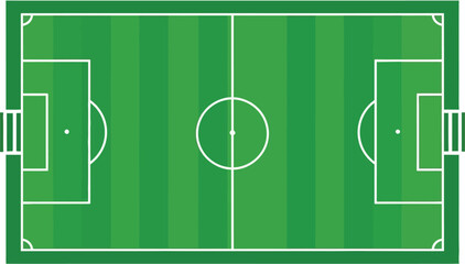 Top down view of a green soccer field with white lines and markings ideal for sports graphics on transparent background silhouette © rabbivay