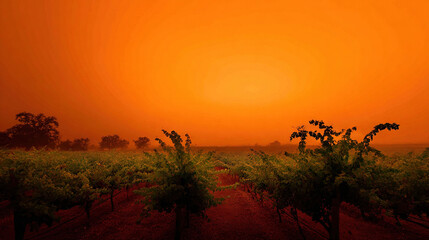 Obraz premium Sunset Over Vineyard with Golden Hour Light