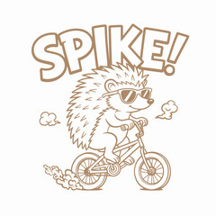 Cool Hedgehog Riding Bicycle with Sunglasses and Spike Text. © hisam
