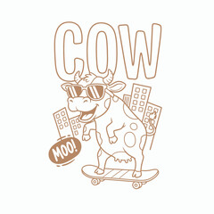 Fototapeta premium Cool Skater Cow with Sunglasses and Moo Speech Bubble.