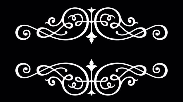 Elegant White Flourish Design on Black Background, Decorative Swirls and Ornaments.