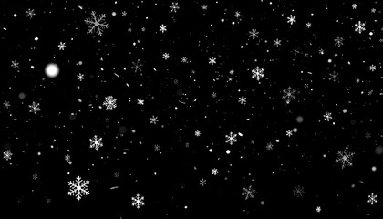Obraz premium Falling snowflakes, various sizes, against a black background
