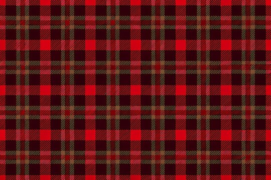Red and black tartan fabric texture with plaid pattern