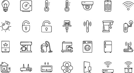 Smart Home Technology Icons: Connected Devices and Appliances for Modern Living © pixraw