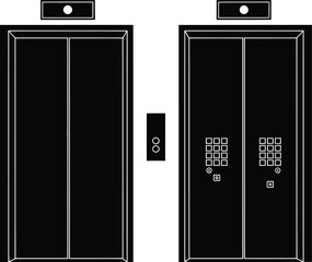 Pair of modern elevator doors with control panels minimalist design and subtle lighting details on transparent background silhouette high quality professional