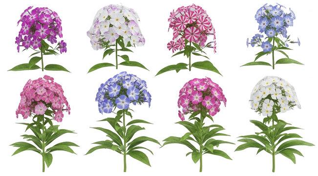 Garden phlox varieties png pink white purple phlox png botanical flowers png transparent background