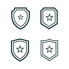 Obraz premium Minimalist Shield Badge Icon Set with Star – Security Protection Emblem Symbol Vector Collection.